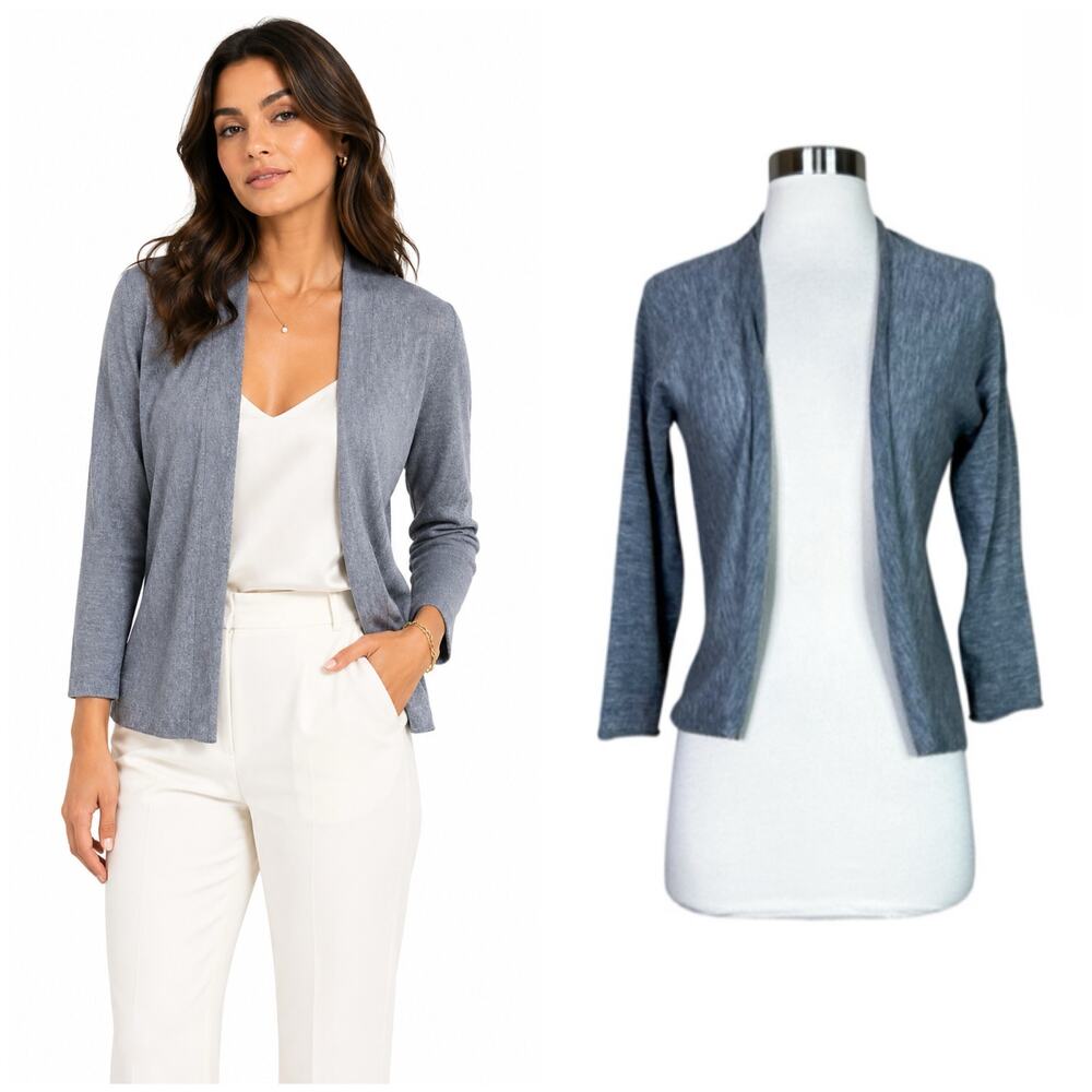 Autumn Cashmere | Gray Pure Cashmere Open Front Classic Cardigan Sweater Medium